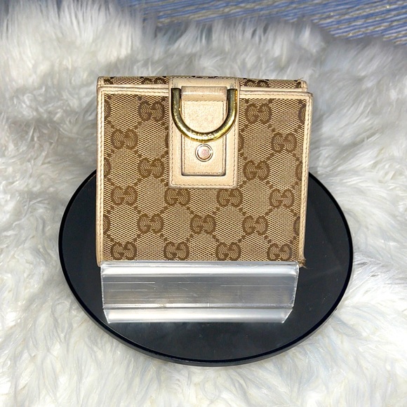 Gucci Handbags - Gucci Tan and Beige GG Canvas New Abbey French Wallet GUC
